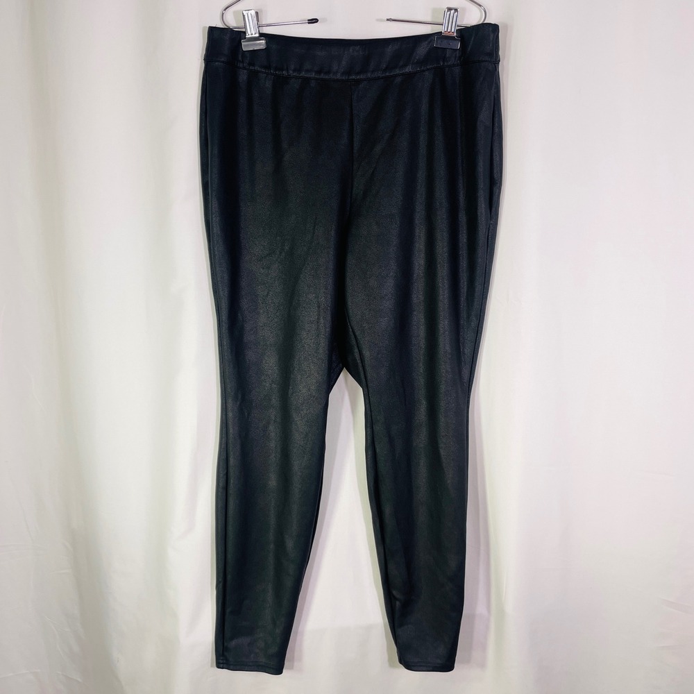Lane Bryant Black Faux Leather Leggings Women's Plus 18/20 Elastic Waist Slim